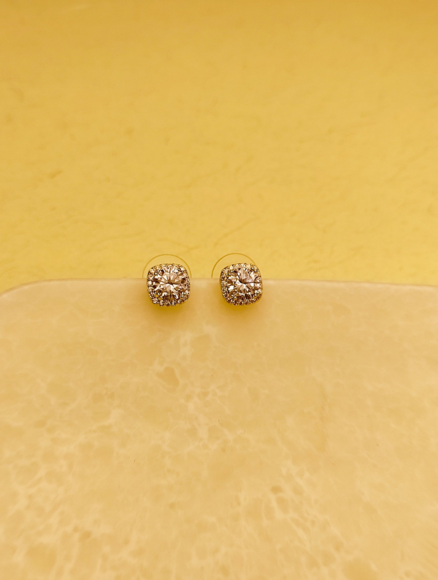 174 Gold American Diamond Square Studs