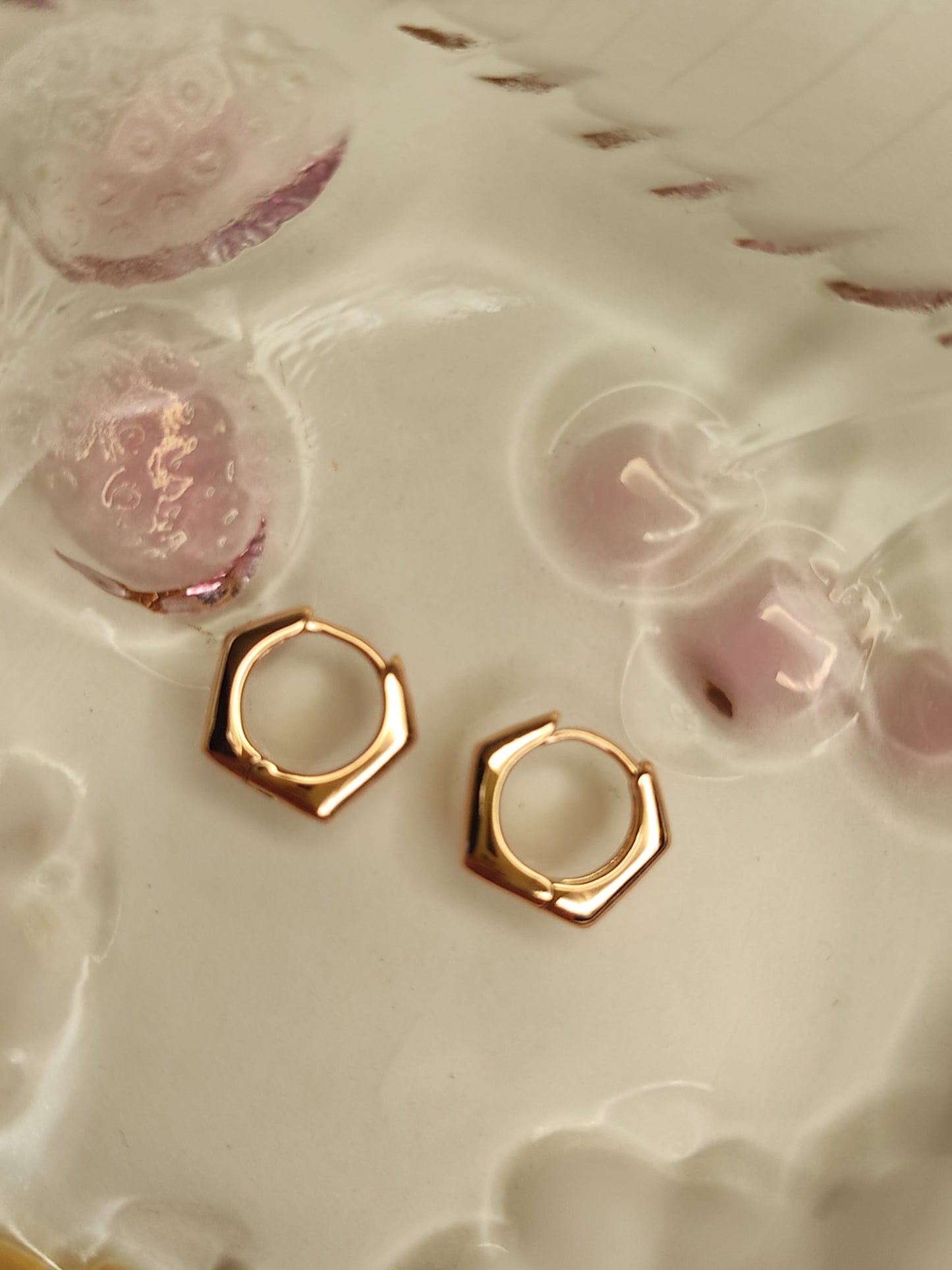 187 Rose Gold Hexagon Huggies