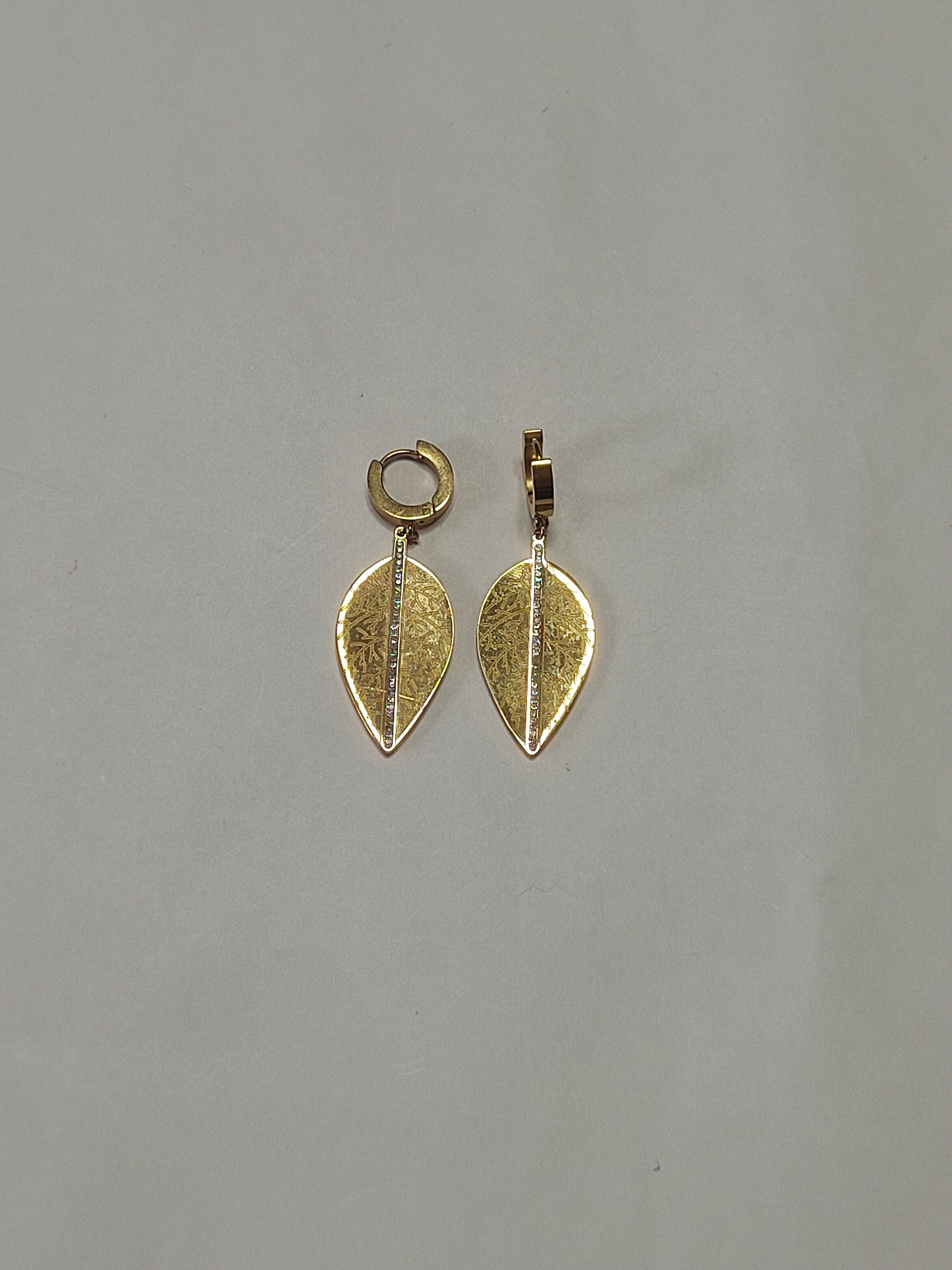 304 Gold Textured Leaf Stud Drops