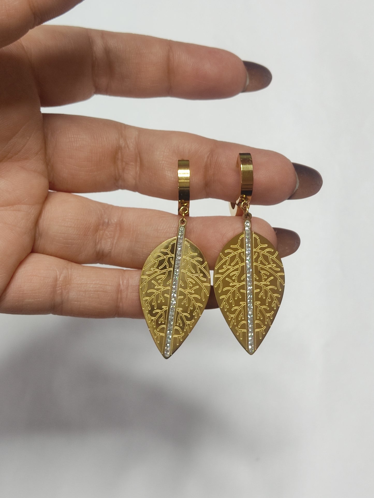 304 Gold Textured Leaf Stud Drops