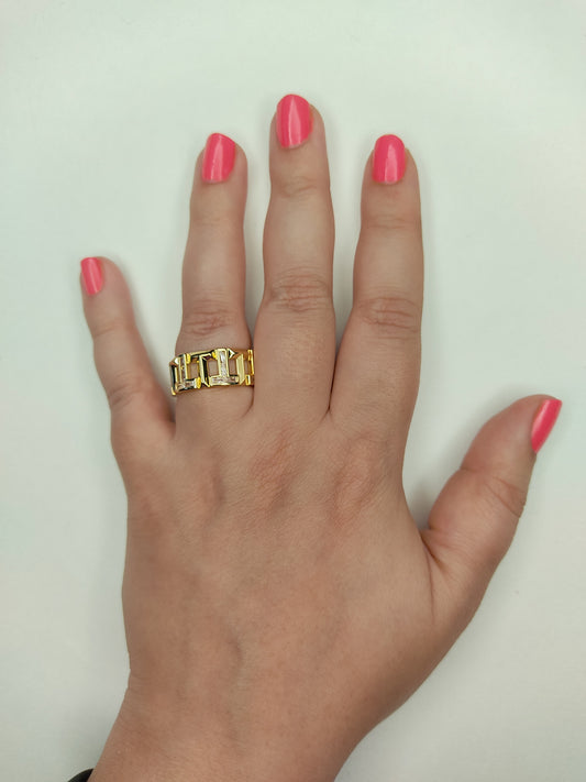014 Gold Striped Band Ring