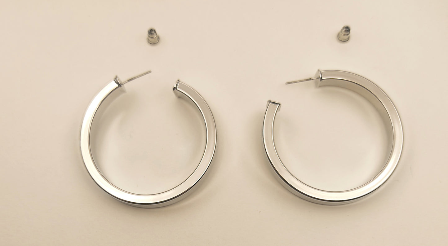 025 Medium Thick Silver Classic Hoops.