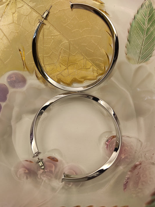 029 Large Silver Twist Hoops
