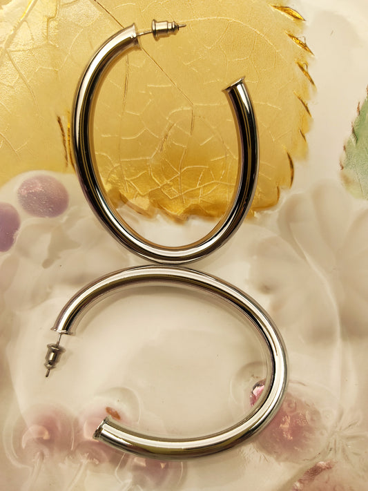 033 Large Silver Oval Hoops