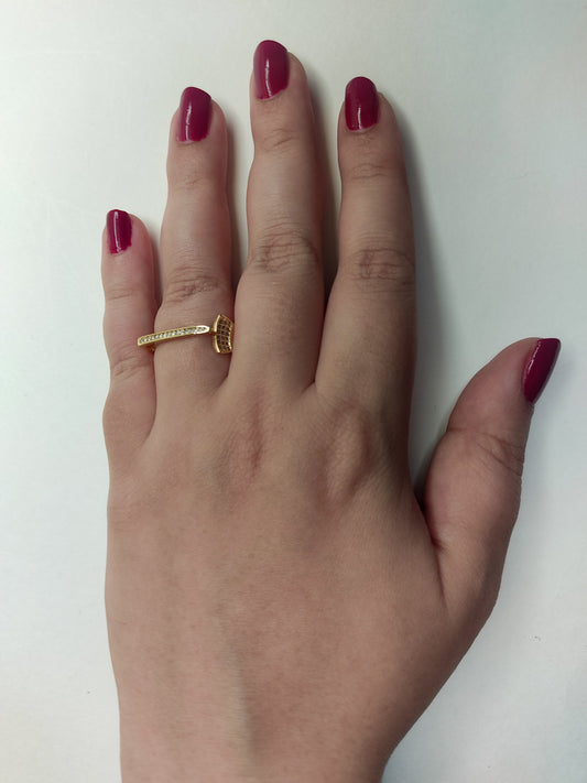 064 Gold Square Asymmetrical Ring