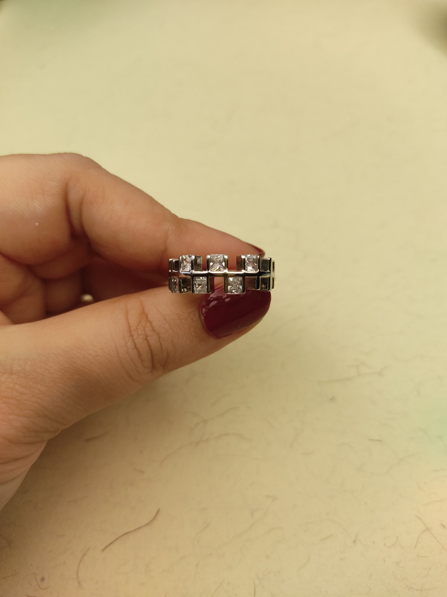 082 Silver Diagonal Square Ring