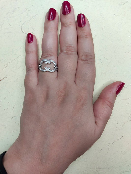 088  Silver Abstract Rope Link Ring