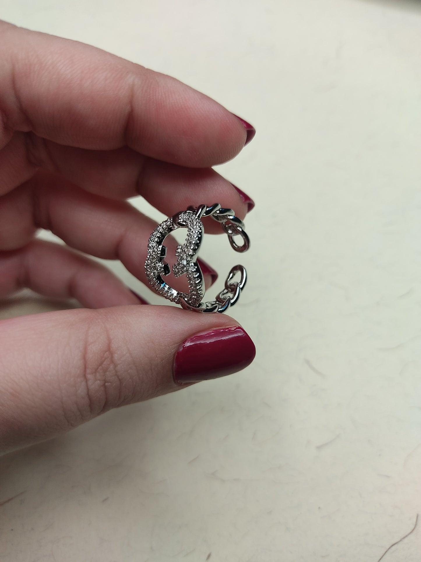 088  Silver Abstract Rope Link Ring