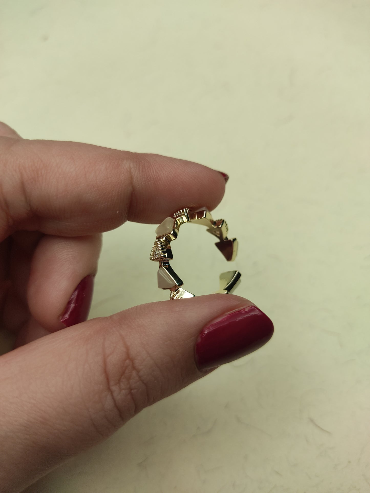 101 Gold and White Triangular Ring