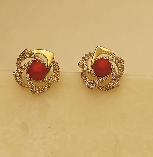 124 Gold and Red Flower Studs
