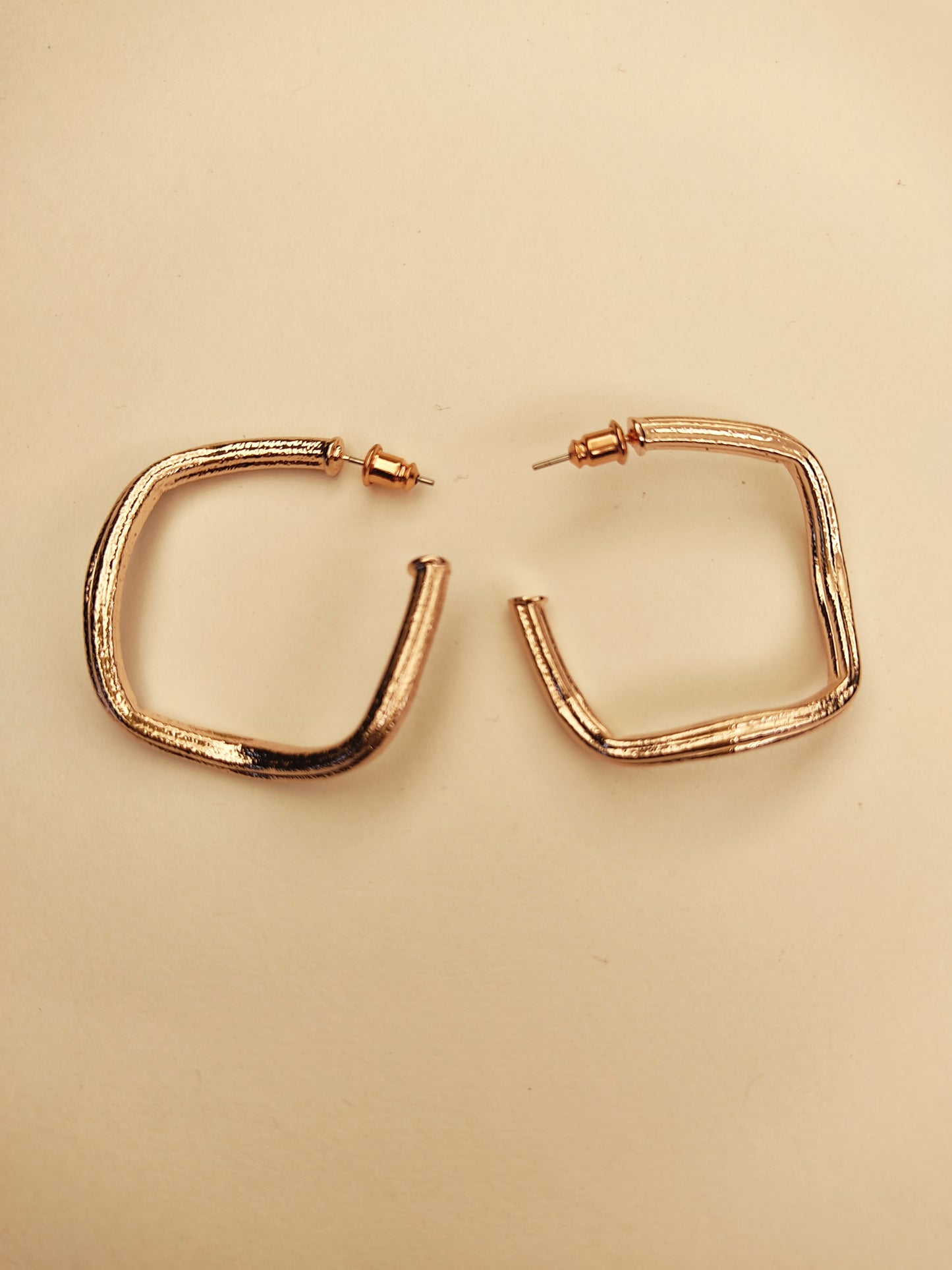 130 Rose-Gold Square Textured Hoops