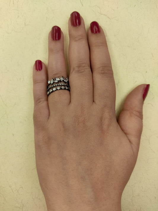 152 Rhodium Multi-Pattern Stack Ring