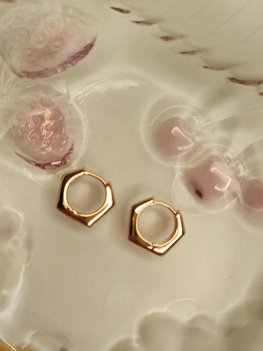 187 Rose Gold Hexagon Huggies
