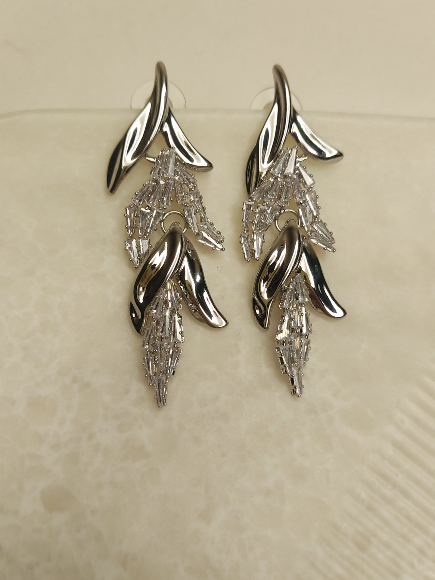 232 Silver Textured Leaf Danglers