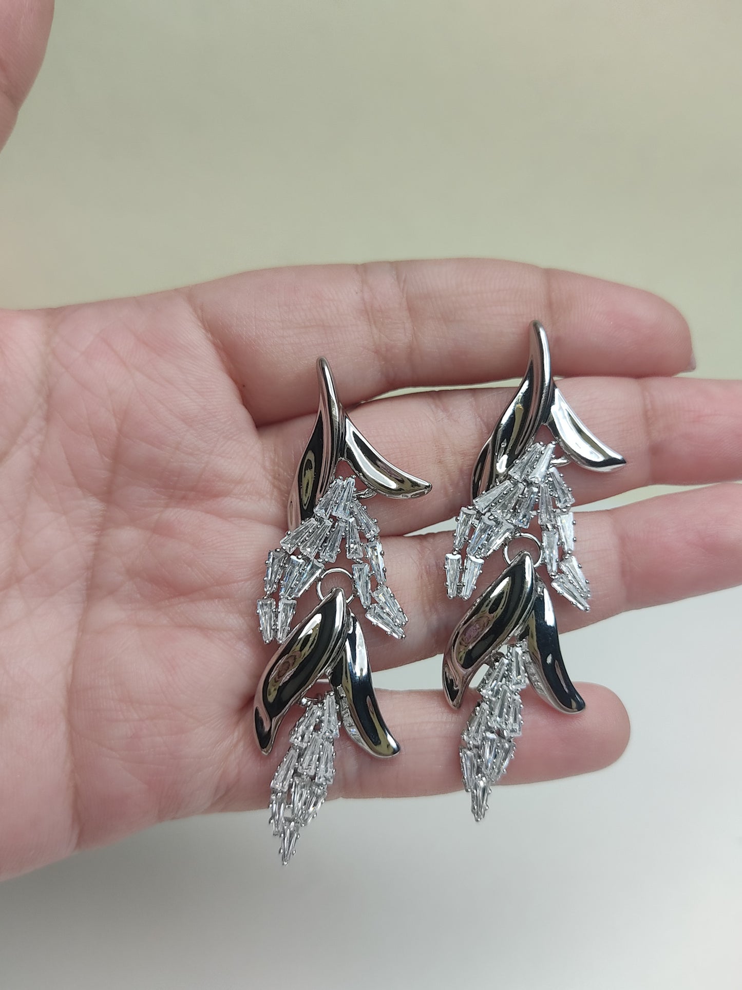 232 Silver Textured Leaf Danglers