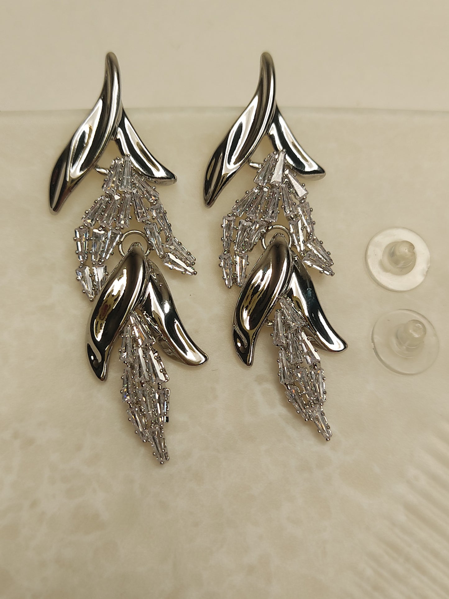 232 Silver Textured Leaf Danglers