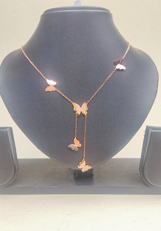 241 Rose Gold Butterfly Drop Necklace