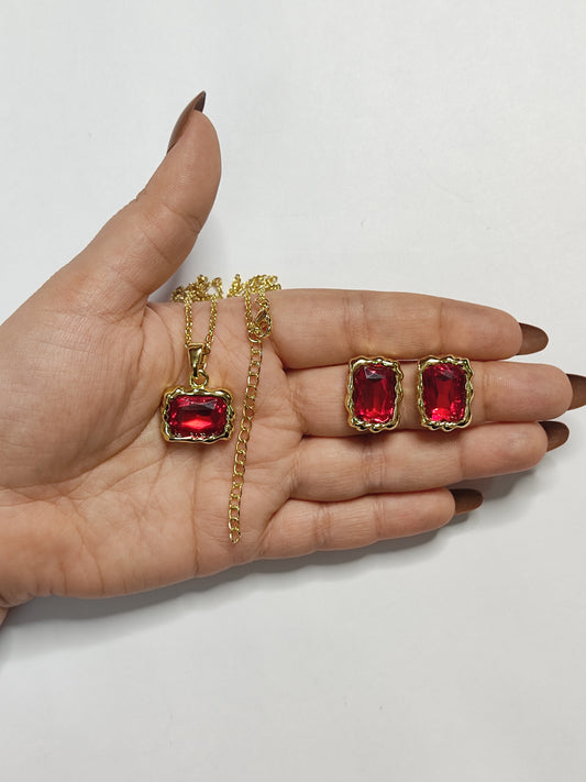 252 Red and Gold Rectangle Pendant Set