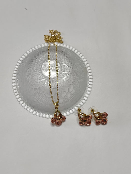259 Peach Petal Gold Pendant Set