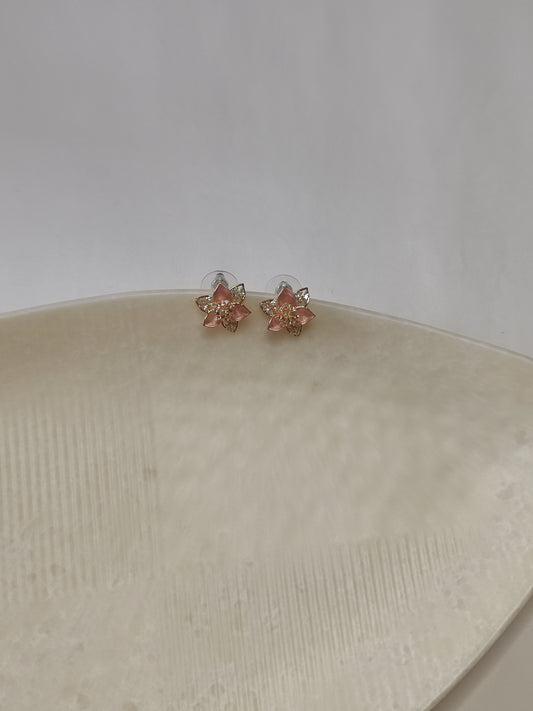 284 Gold and Peach Flower Studs