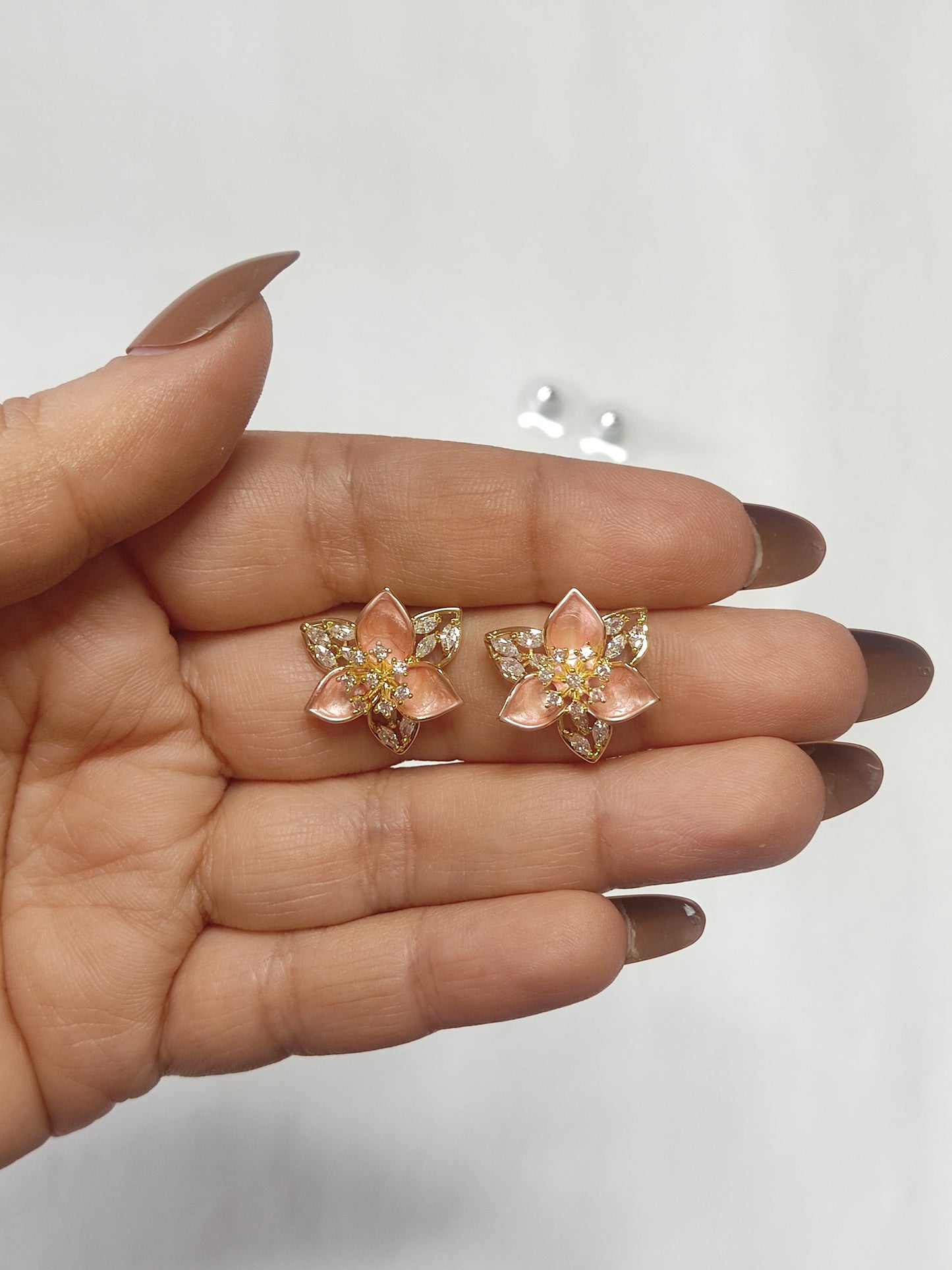 284 Gold and Peach Flower Studs