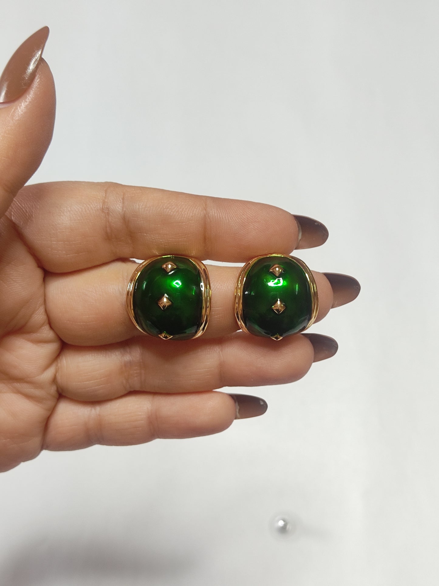 285 Gold and Green Shell Studs
