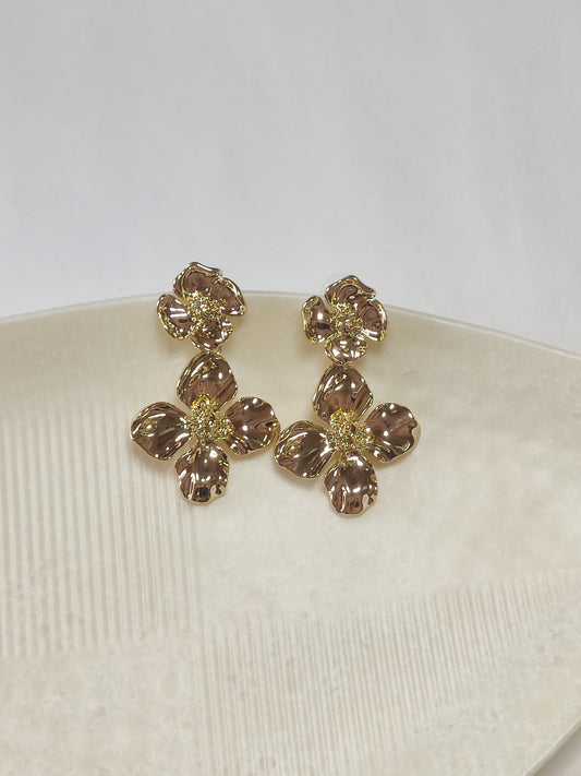 295 Gold Flower Drop Studs