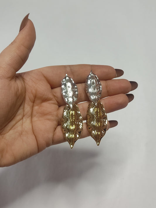 296 Gold & Silver Dual Leaf Danglers