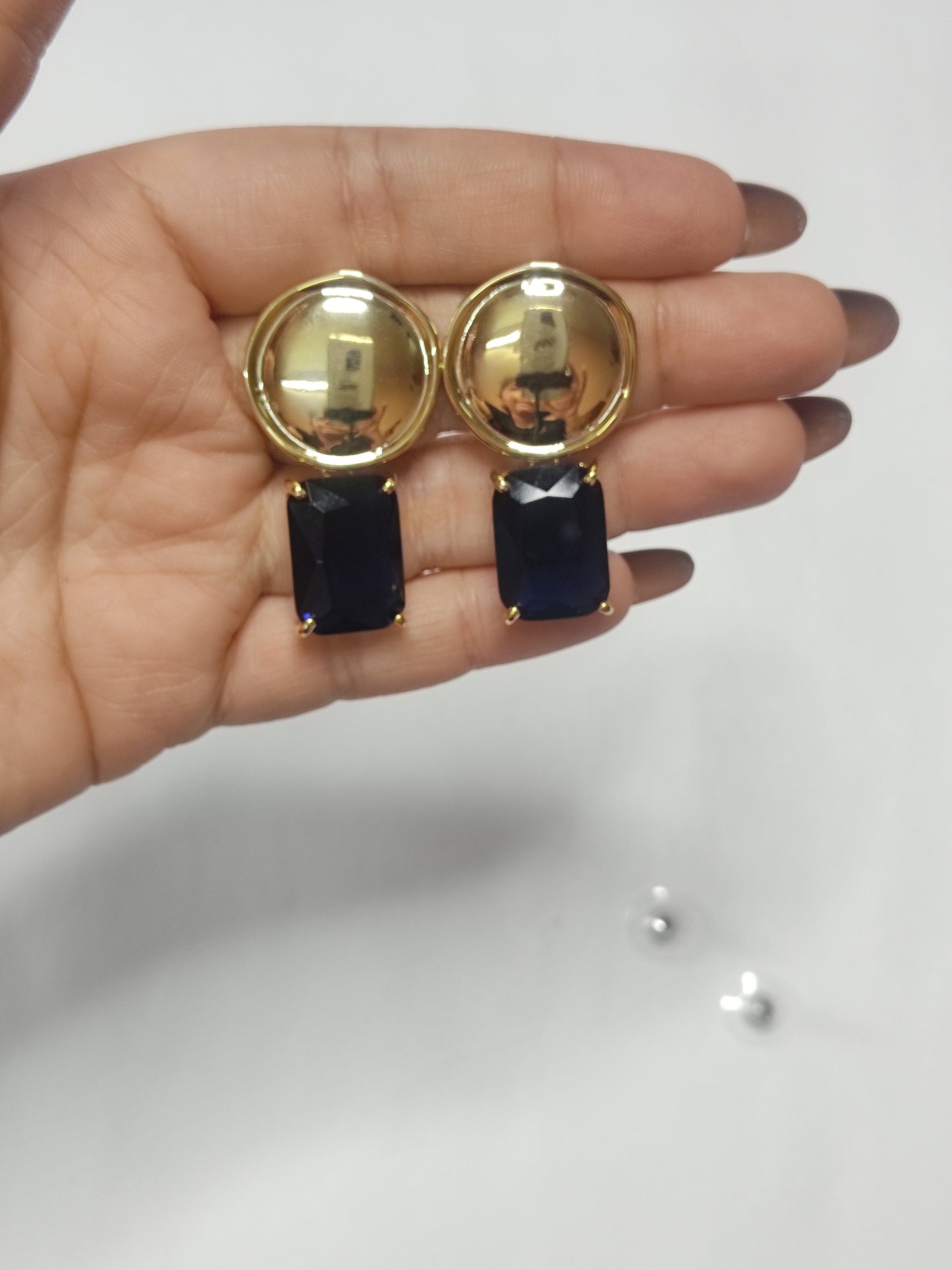 298 Blue & Gold Geometric Drop Studs